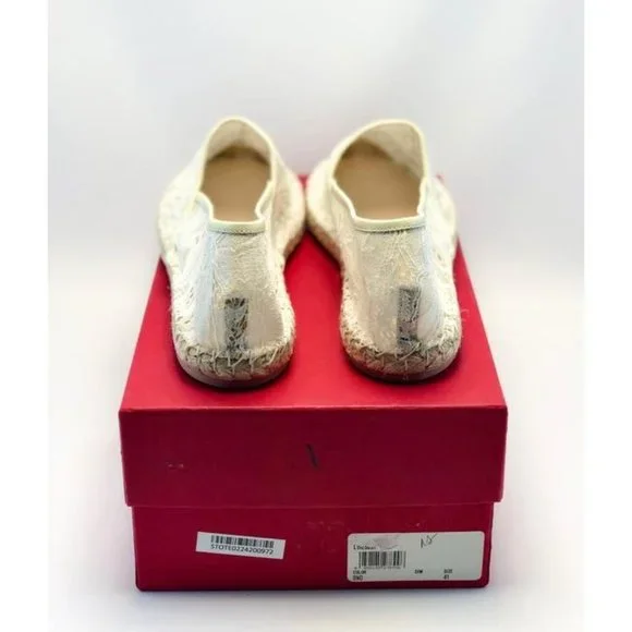 Valentino Garavani White Leather Trimmed Corded Lace Espadrilles Flats Espadrilles